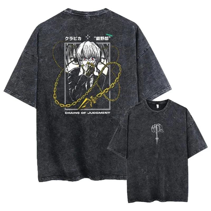 

Summer Adult Anime Hunter One Punch Man Mens Tshirt Distressed Waterwashed Cotton American Street Fashion Trend Soft S