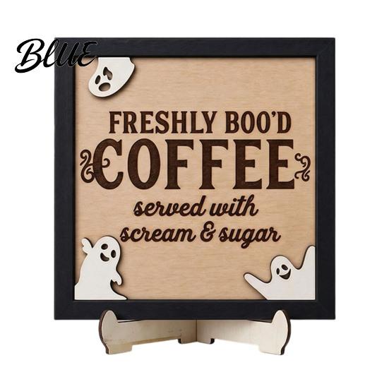 Standing Halloween Table Decor Wooden Coffee Photo Frame Retro Distressed Sign for Holiday Atmosphere Home Countertop Decor Rustic Autumn