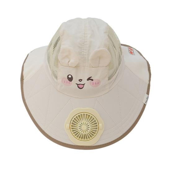 

Kids Sun Hat Cartoon Shape Extra Large Brim Full Face UV Protection Solar Fan Cooling Mesh Breathable Summer Hat бежевый