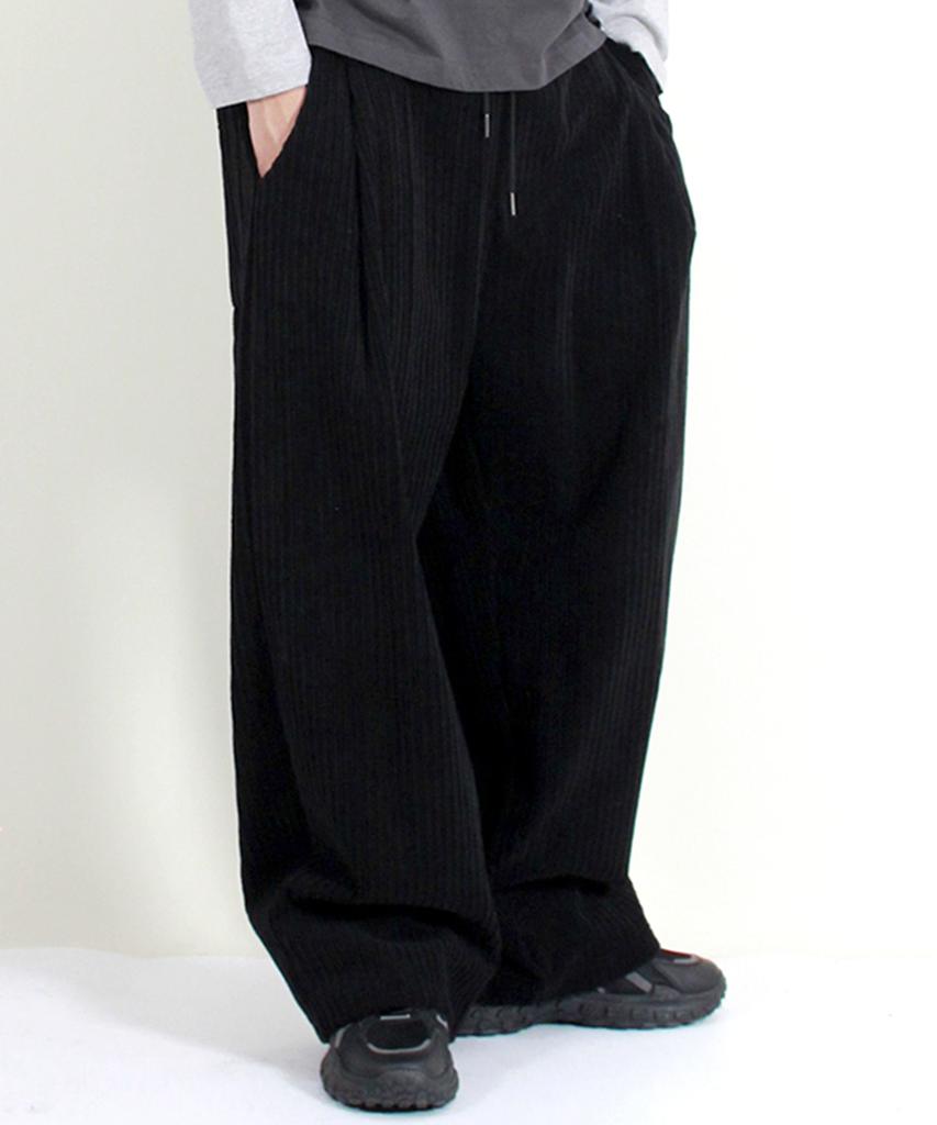Deumakeu Corduroy Real Wide One-Pleat Pants Black