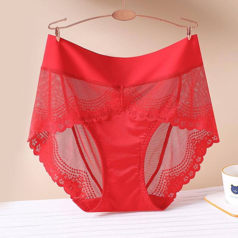 Women's Briefs Lace Sexy Breathable Seamless Ice Silk High Waists Satin Large Size Underwear