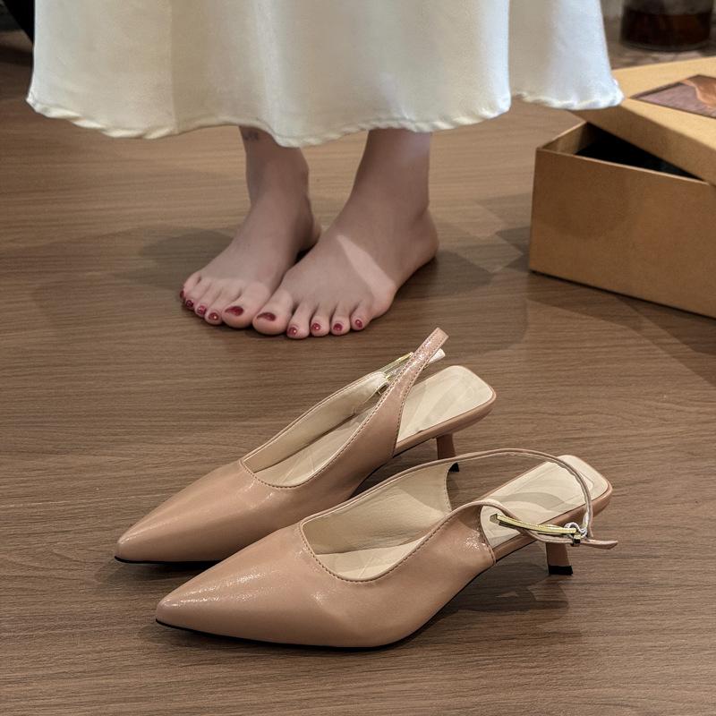 

Korean version of niche high-end thin-heeled bag head Roman sandals women s spring and summer French skirt temperament high-heeled sandals 40 телесный