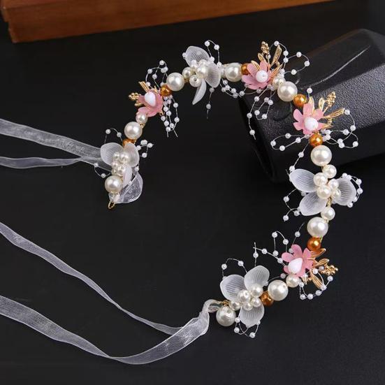 Headband Floral Butterfly Design Adjustable Ribbon Women Headband Faux Pearl Cubic Zirconia Greek Bohemian Style Wedding Bridesmaids Fairy