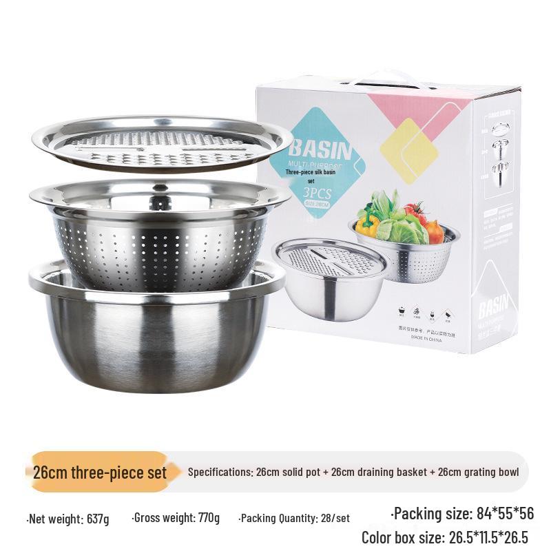 Stainless Steel Multi-Purpose Bowl Set: Seasoning, Rice Washing, Veggie Basin, Dough Kneading.