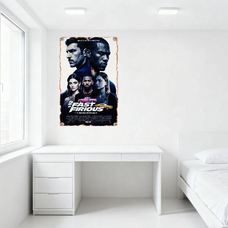 2 Fast 2 Furious Vintage Metallplåtskylt, Filmaffischdesign med Bilar & Karaktärer, Hemmabar Man Cave Väggdekor