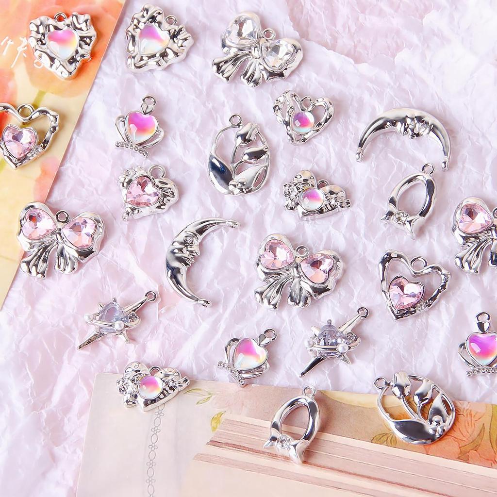 Silver Heart Moon Bow Pendant for DIY Jewelry