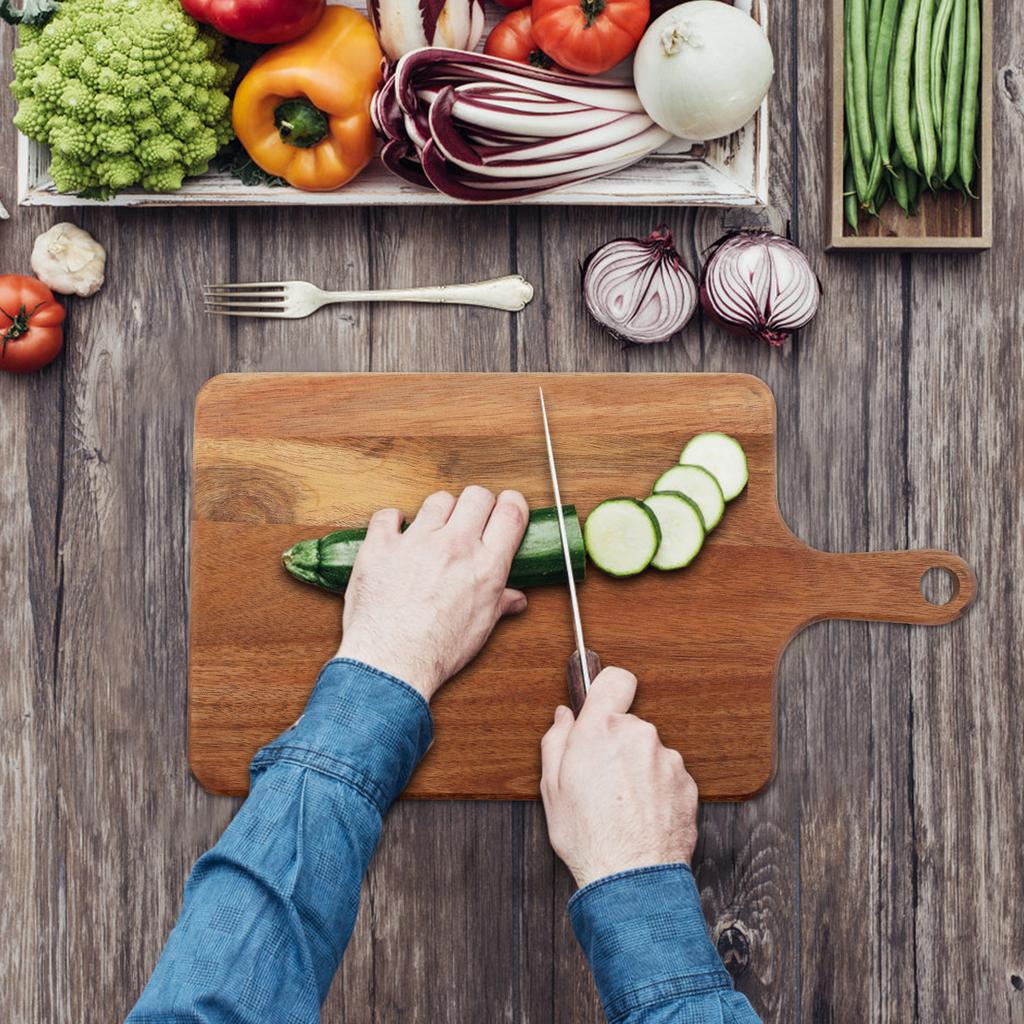 Wood Cutting Board Round/Rectangular Charcuterie Board with Handle Portable Dinner Plate Serving Tray Kitchen Chopping Board