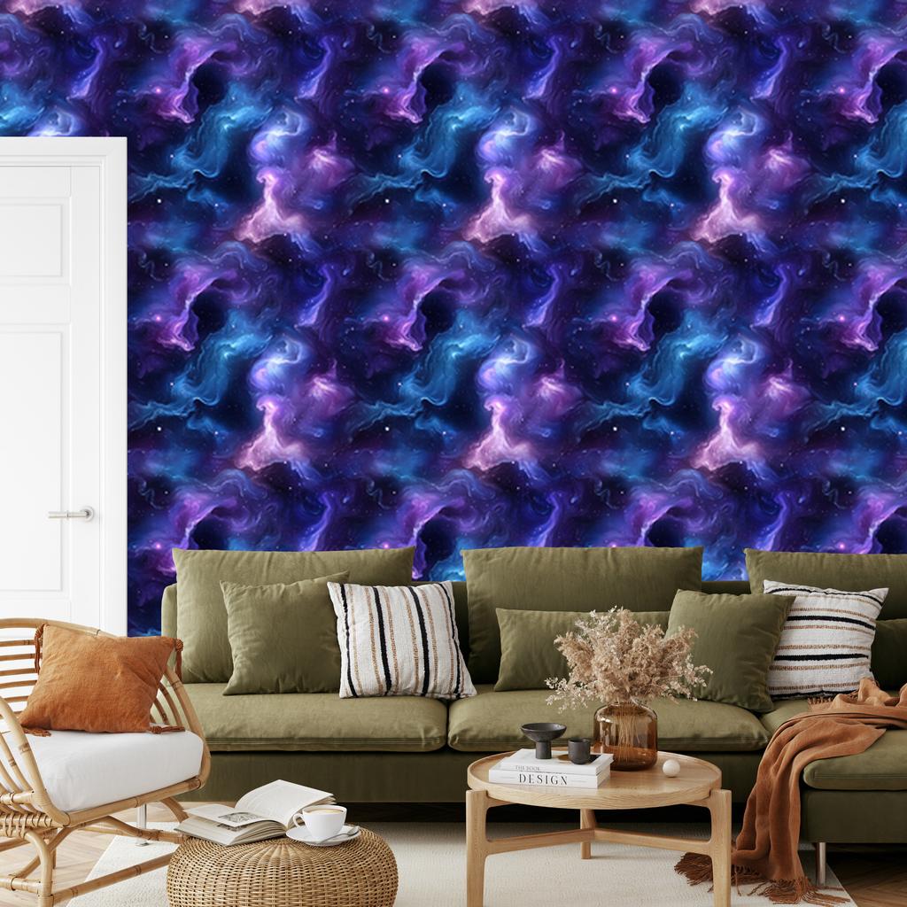 Watercolor Galaxy Wallpaper Navy Blue and Blue, Fine Detail 50x1000