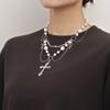 Niche Design Double-layer Bright Pearl Fringed Cross Star Cross Necklace Female Versatile