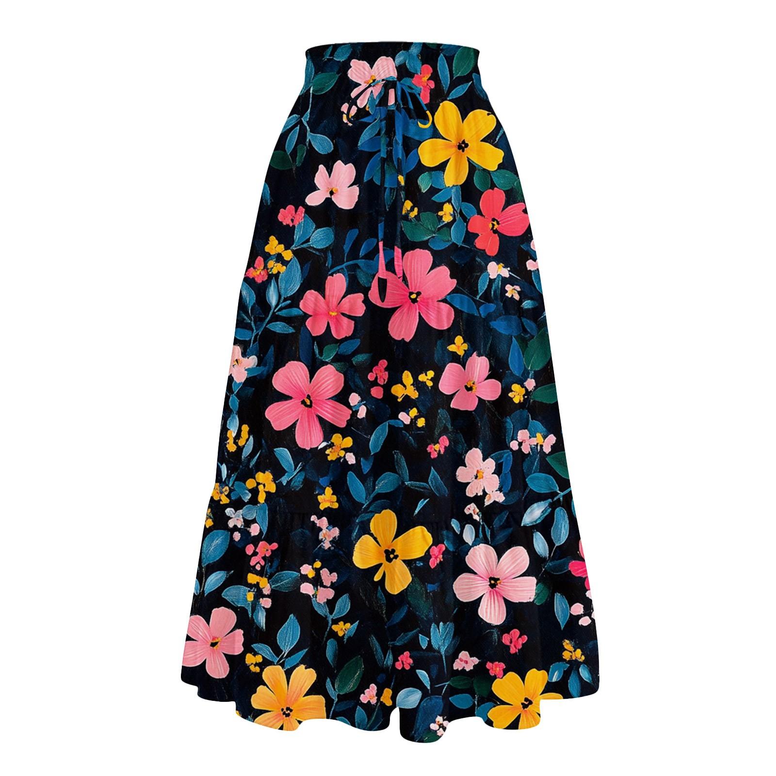 

Женская повседневная и модная юбка с цветочным принтом и эластичным поясом, свободная юбка с талией L