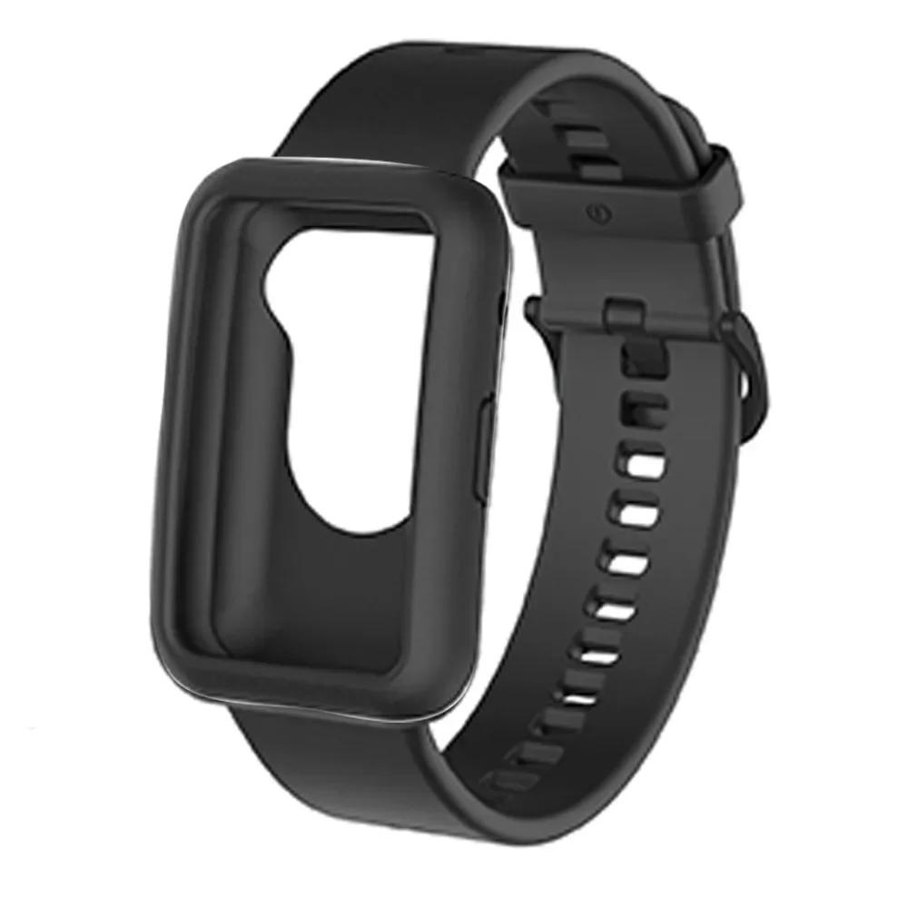 2 In1 Silicone Replacement Watchband Replacement Single Color Protector Sleeve Shell Soft Fitness Wristband For Huawei Watch Fit