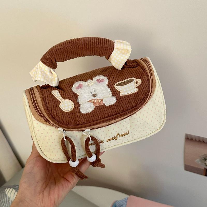 Colorblock Cosmetic Bag Large Capacity Cute Aesthetic Stationery Organizer Kawaii Cartoon Girls Teens Travel Makeup Bag