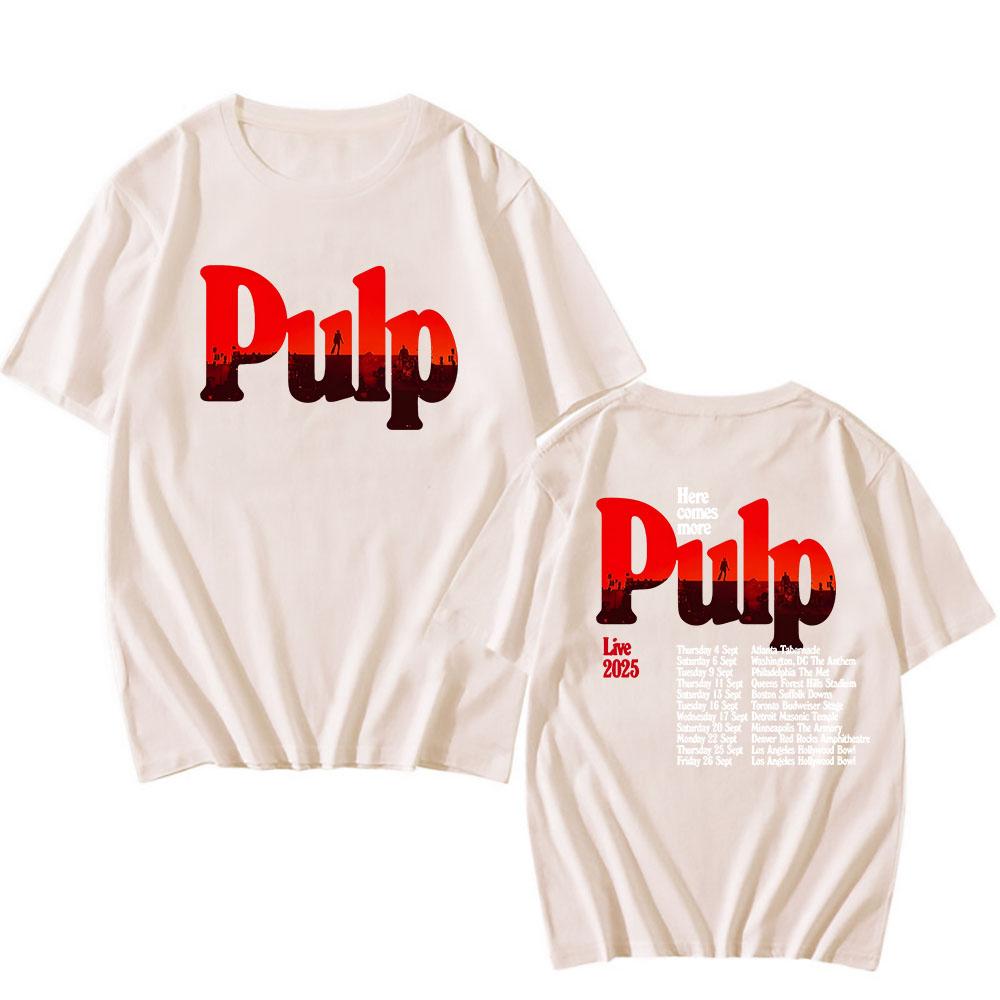 Więcej Koszulka z Trasy 2025 Czarna Pulp Rock Band Daty Koncertów Koszulki Letnia Bawełniana Koszulka z Krótkim Rękawem dla Mężczyzn Hip Hop Grunge Męska Koszulka