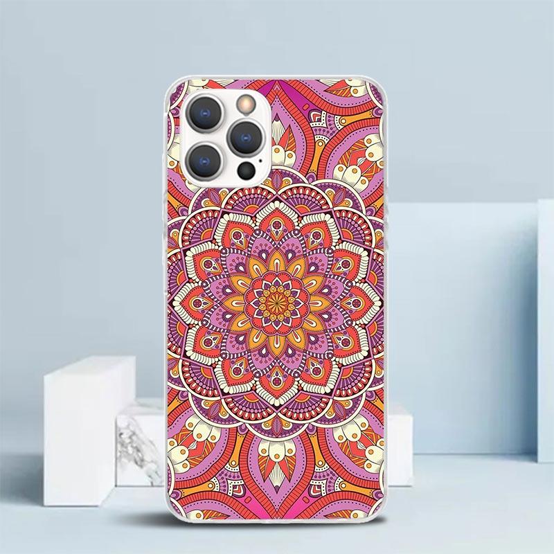 Totem Mandala Colorful Flower Phone Case For IPhone 16 17 Air 16E 15 14 Plus 13 Mini 12 11 Pro Max 7 8 + SE 2020 Soft TPU Back C