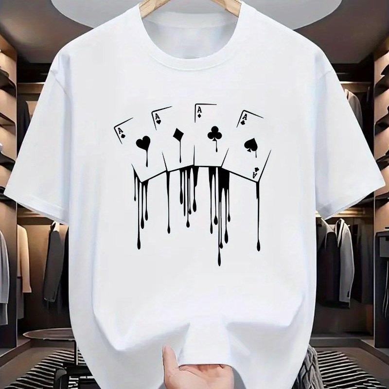 Sommer Herren 100 Baumwolle Lässig Locker Übergröße Pokerkarte Muster Gedruckt Sport Bequem Rundhals Kurzarm T-Shirt