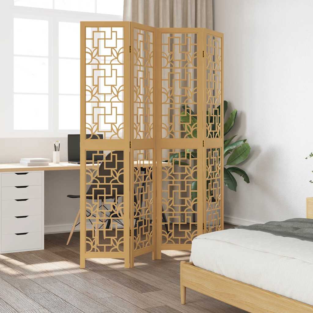 Vidaxl Room Divider, 4-Panel, Brown, Solid Paulownia Wood
