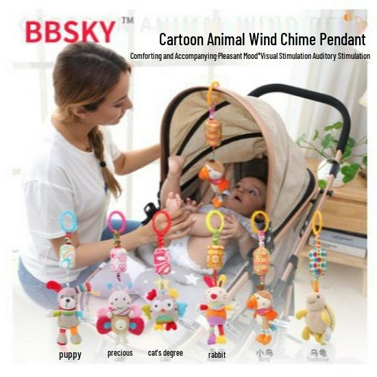 Baby Stroller Mobile with Rabbit, Bee, Bird, Owl & Dog Toys - Hanging Ornament & Bed Bell