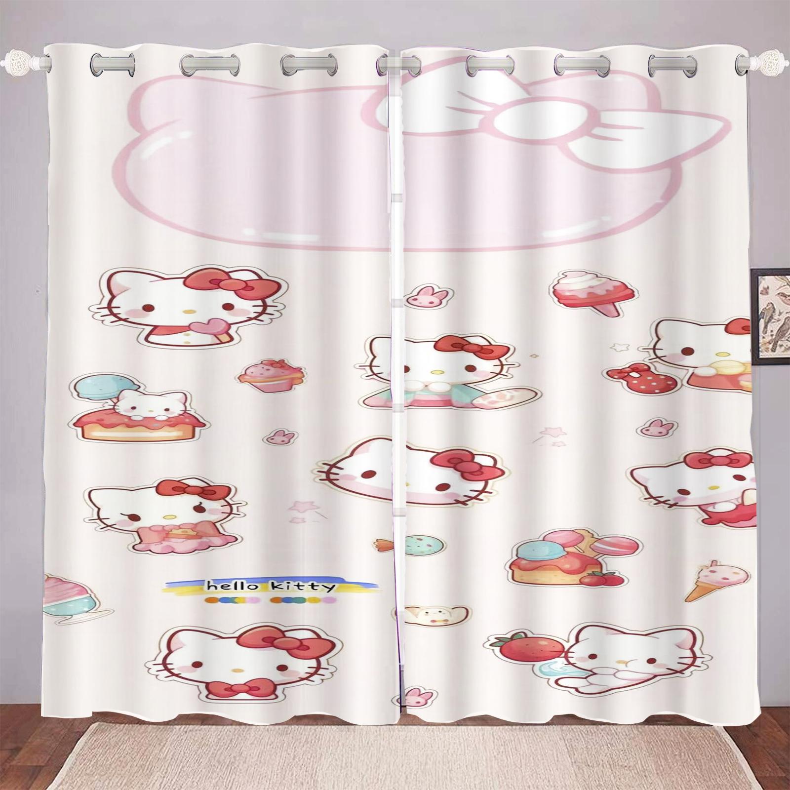 

Hleeo Kitty Curtains Home Decor Dustproof Cute Cartoon Bedroom Curtain Window Animation Children Print Decoration Made Of Polyester W100*H130(CM)-Rod Pocket&2PCS