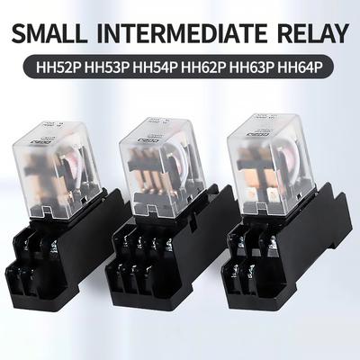 10 PCS Small Intermediate Relay AC Electromagnetic Relay with Base Switch HH52P HH53P HH54P HH62P HH63P HH64P