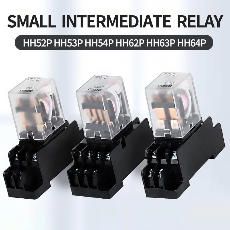 10 PCS Small Intermediate Relay AC Electromagnetic Relay with Base Switch HH52P HH53P HH54P HH62P HH63P HH64P