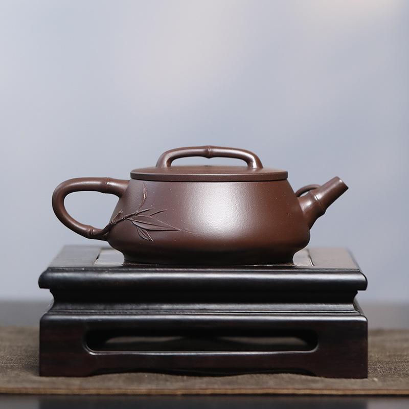 140ml Chinesische Yixing Lila Ton Teekanne Berühmte Handgefertigte Bambusblatt Zisha Teekanne Schönheit Tee-Infuser Kessel Teegeschirr Kundenspezifisch
