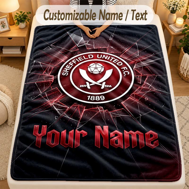 Flannel BlanketSheffield United FC Custom Name Text Personalized Soft Warm Throw Blanket Home Decor Gift
