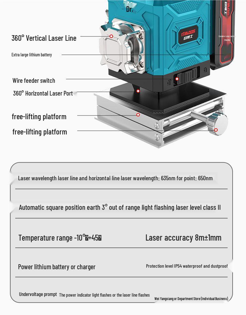 High-Precision Infrared Laser Level with Green & Blue Light for Outdoor Use