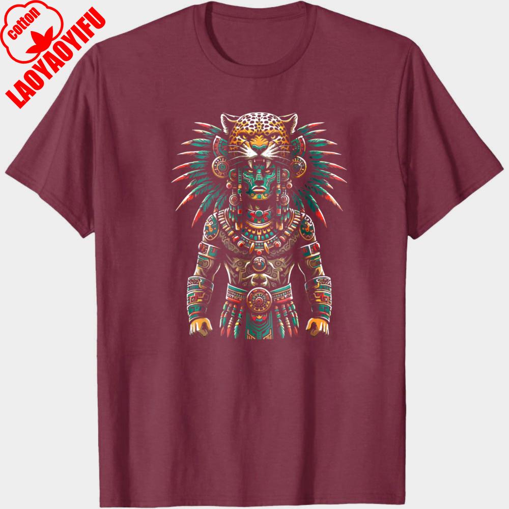 Aztec Jaguar Warrior Tribal Art Men TShirt Cotton Casual Unisex Wear Gift for Him Fashion Statement Shirt Oversized Tops