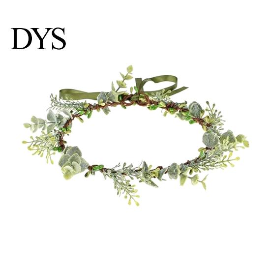 Green Leaf Hair Wreath Bridal Flower Crown Fairy Style Artificial Flowers Eucalyptus Forest Headband Chaplet Head for Weddings Beach Vacation