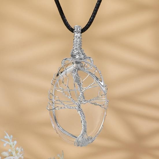 Crystal Pendant Wire Wrapped Gemstone Crescent Moon Pendant  Necklace Handmade