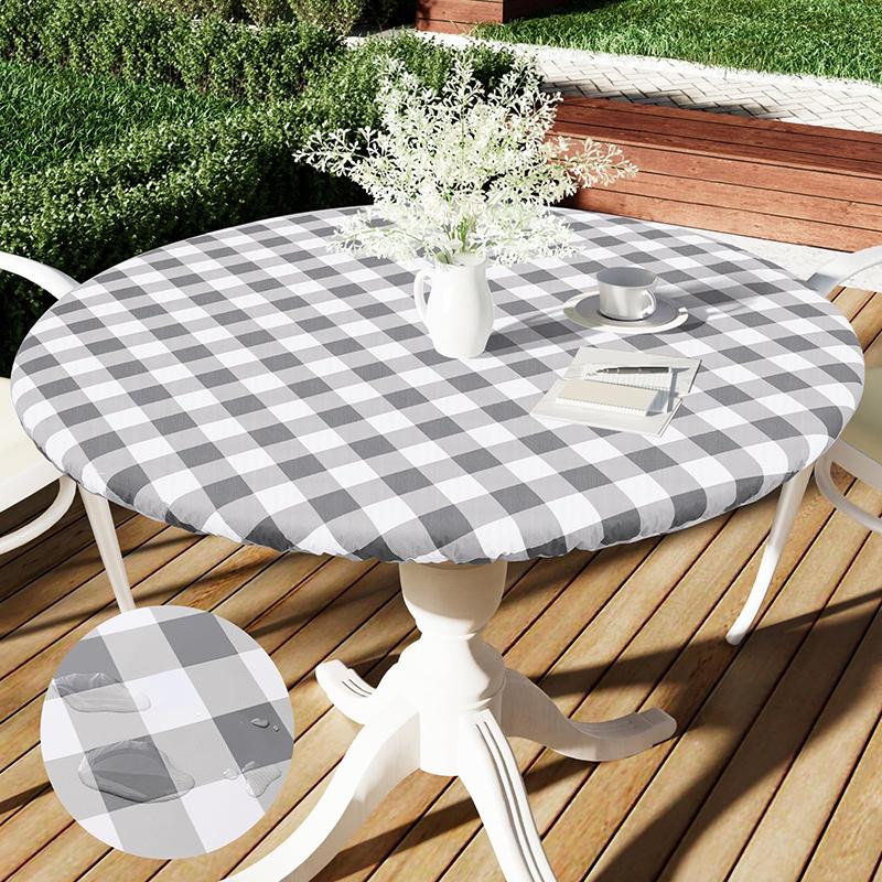 Homaxy New Round Tablecloth 1 PCS PEVA Material Wipeable Flannel Backed Vinyl Tablecloths Waterproof Elastic Fitted Table Covers
