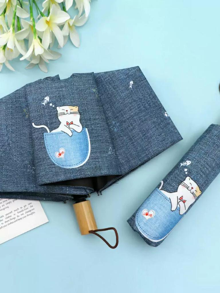 Cute Kitty Thickened Sun Umbrella Female Foldable Small Portable Sun Shade Rain Dual-Use Sun Protection UV Protection