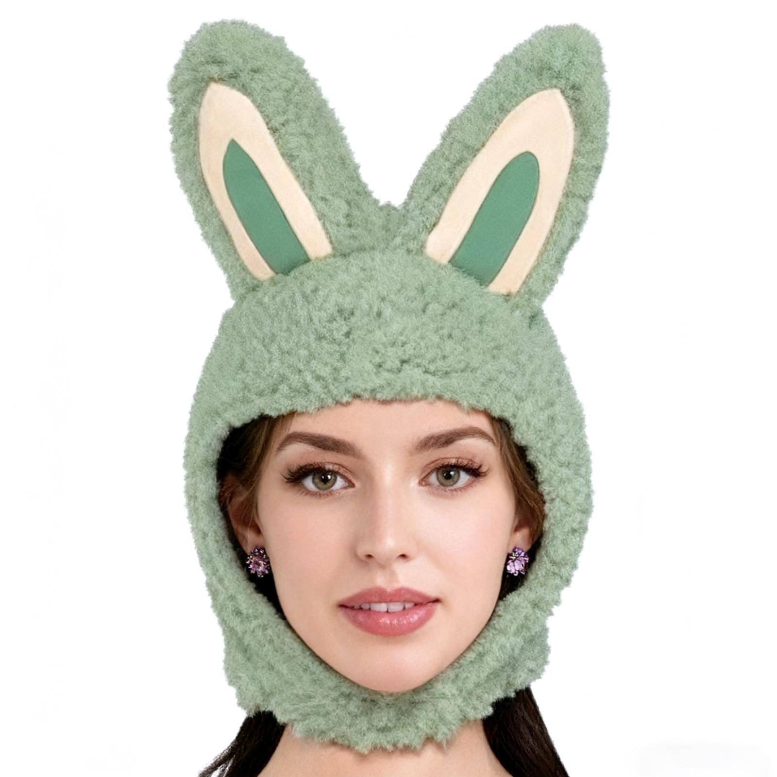 

Plush Animal Ear Headgear Soft Fleece Hat Adjustable One Size Fits Most Adults and Children Costume Accessory зелений
