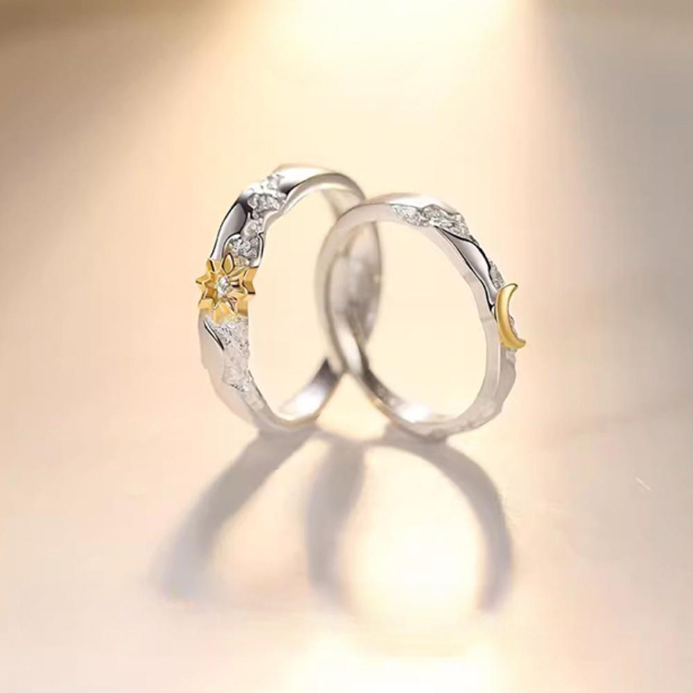 Sun Moon Open Couple Rings 18k Gold Plated Cubic Zirconia Matching Ring for Women Valentine Days Jewelry Love Gift