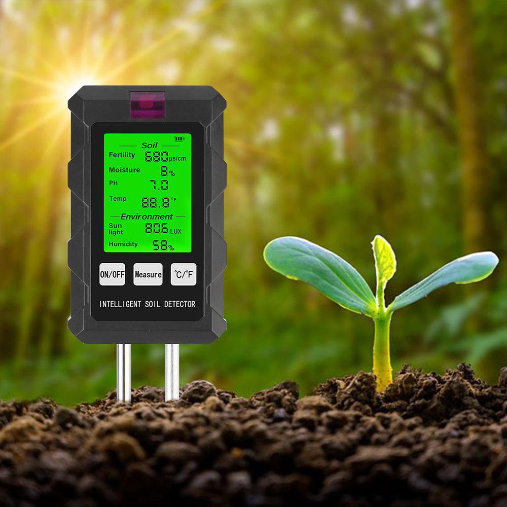 6 In 1 Gardening Tool Soil Tester pH Temperature Humidity Sunlight Air Moisture Nutrient Fertility Meter Tool Multifunctional