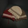 Retro Drawstring Stacking Hat Women's Fashion Autumn and Winter New Big Head Circumference Wool Hat Simple Warm Jacquard Knitted Hat