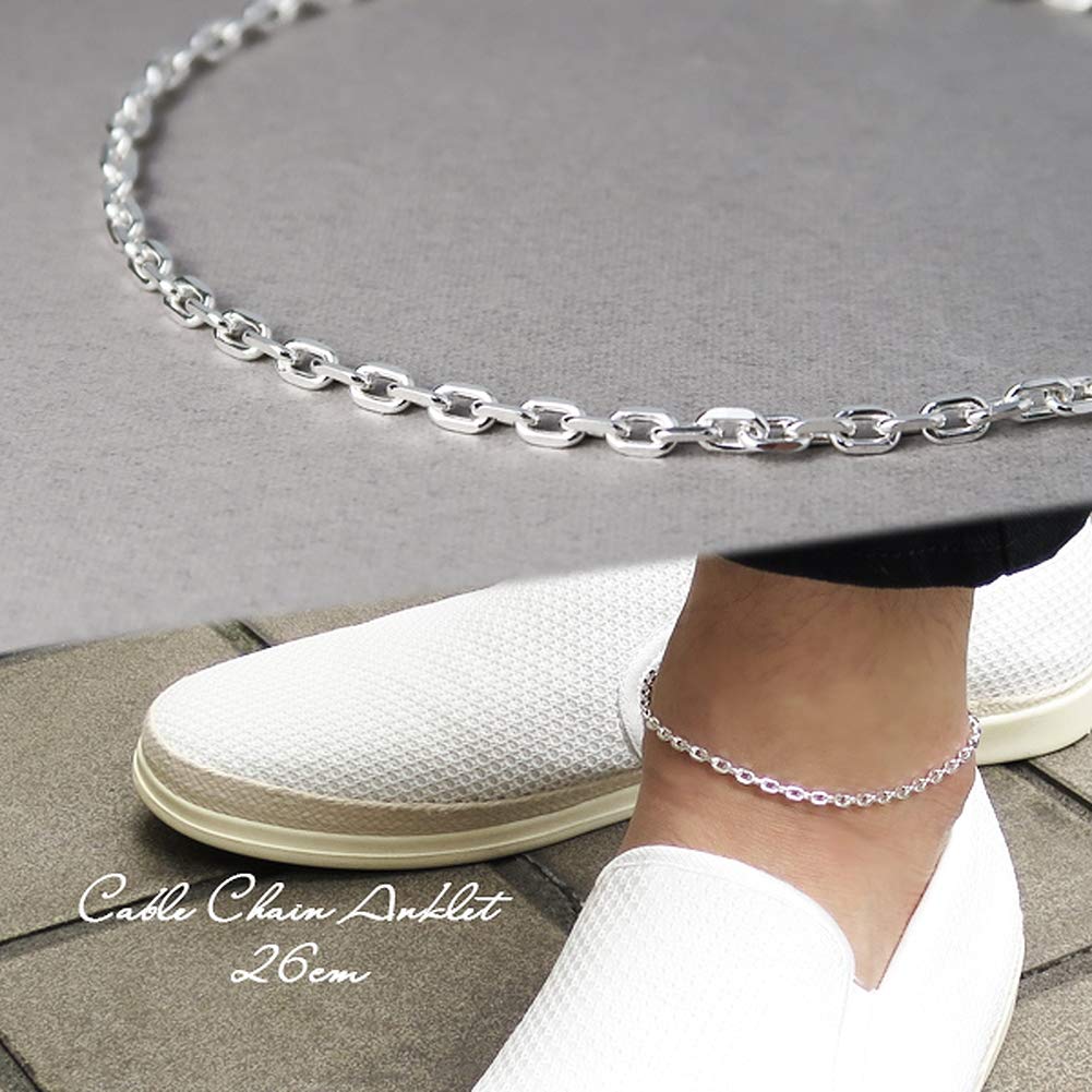 Shinjuku Gin No Kura Azuki Chain Silver 925 Simple Chain 4-Sided Anklet, 26cm, Men's Silver, Ankle, Foot, Summer, Beach,