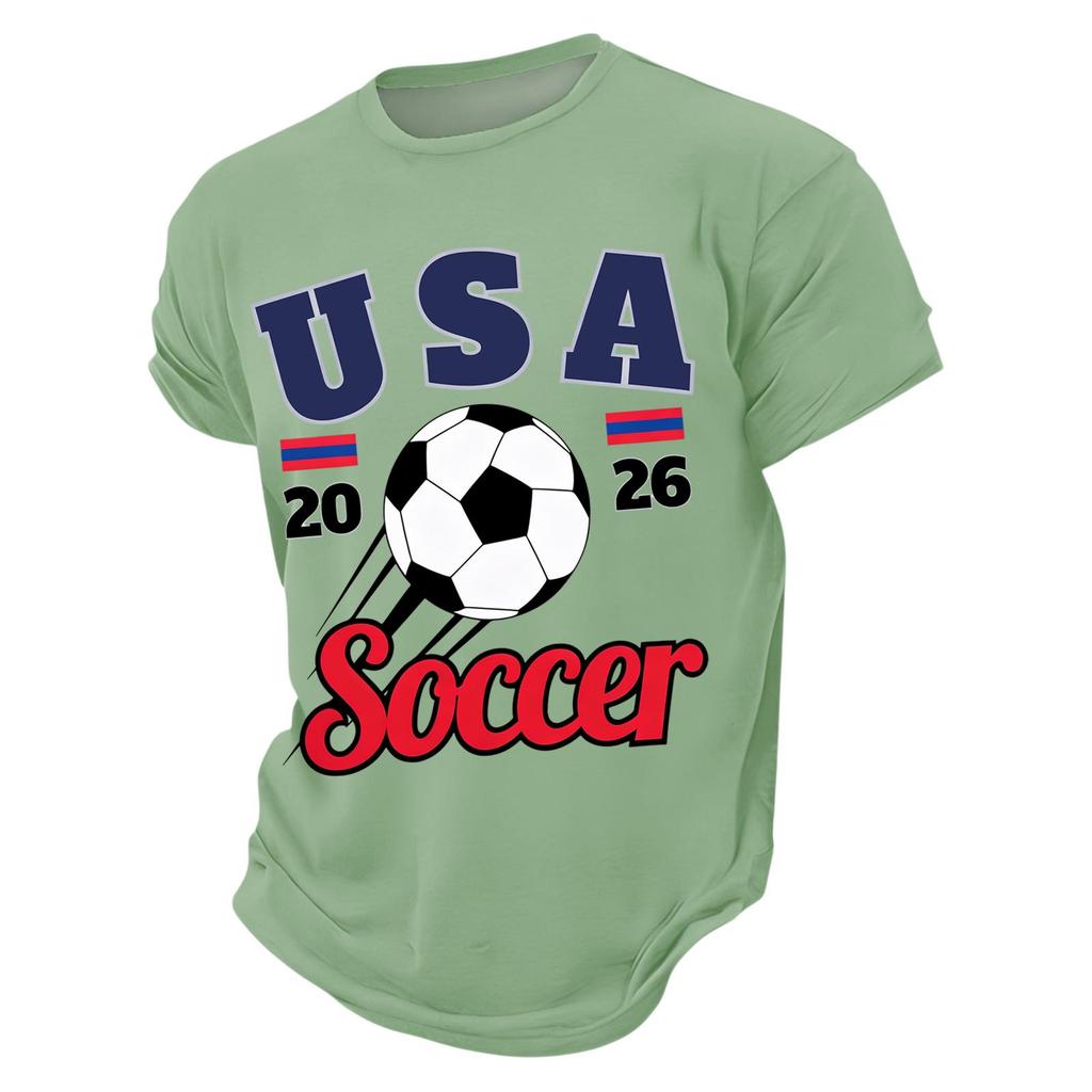 Men’s Casual Crew Neck Printed Short Sleeve Lightweight Breathable Top with USA 2026 Soccer Letter Graphic Design