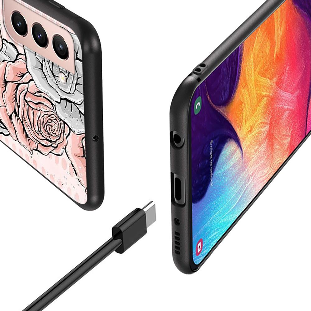 Pink Rose Bling Print Case for Samsung Galaxy S20 FE S21 S22 Ultra S10 Plus S9 S8 S10e S7 Edge Silicone Black Soft Phone Cover