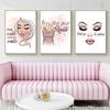 Fashion Women Make Up Wall Art Poster and Prints Nail Rouge Lips Modern Canvas Painting Pink Picture Decoration Office Gift Art