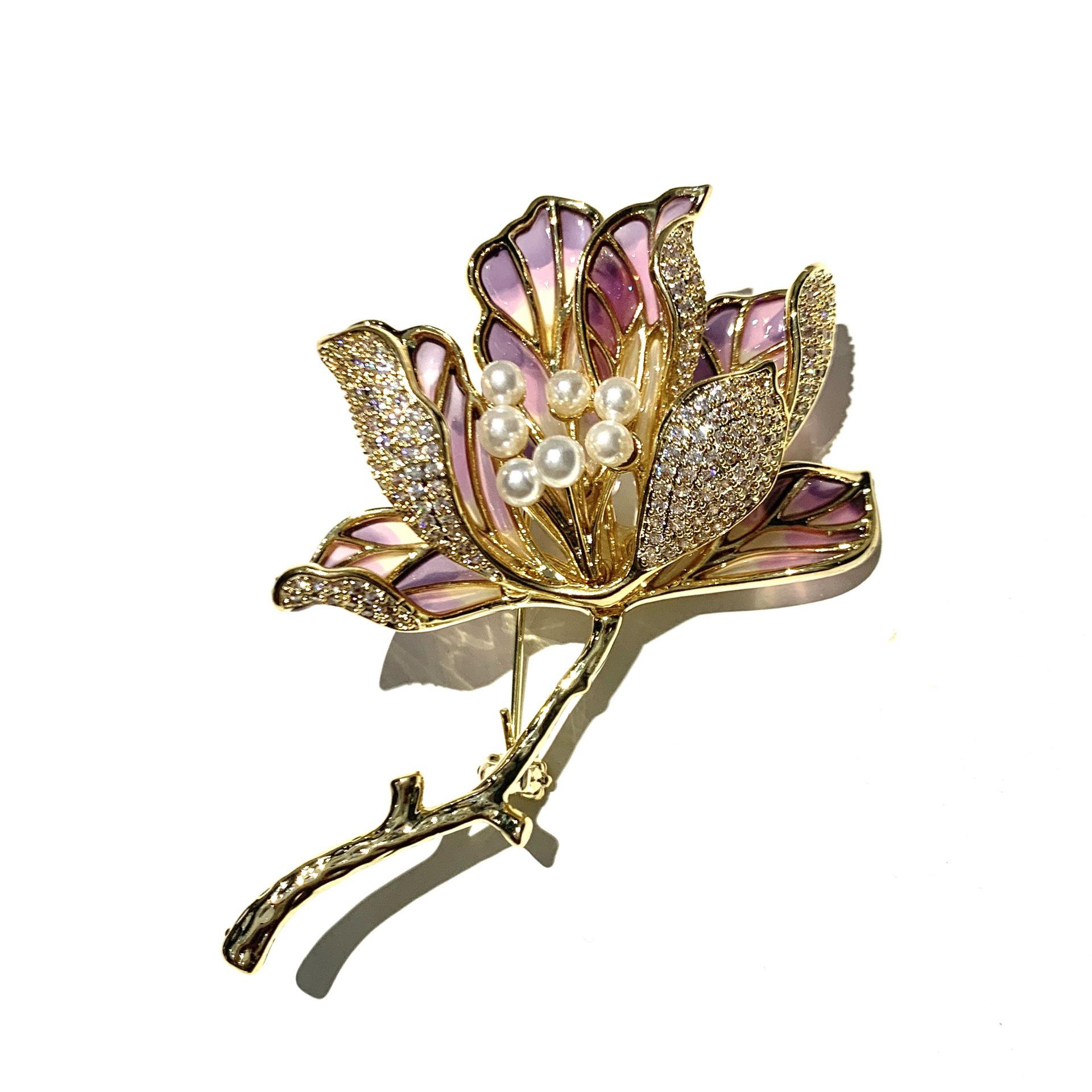 Luxurious Enamel Cotton Flower Brooch with Exquisite Pearl Accent