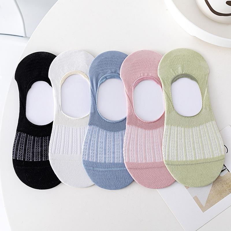 Female Summer Thin Shallow Mouth Mesh Hollow Out Invisible Non Skid Silicone Do Not Drop Heel Socks