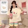 Summer Cute Cartoon Print Pajamas Set for Women Korean Gray Short Sleeve T Shirt+Shorts Sleepwear Female Casual Pyjamas Homewear