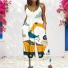 Damen Spaghettiträger Jumpsuit Abstrakt Goldene Verflochtene Herzlinien-Print Weite Hosen mit Taschen