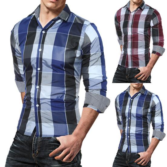 Chemise à carreaux pour hommes, classique, simple boutonnage, col rabattu, haut de printemps pour le travail