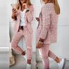 Autumn Winter Plaid Printing Two Piece Sets Women Casual Notched Collar Blazer & Pants Set Outfits Fashion Elegant Suit Sets