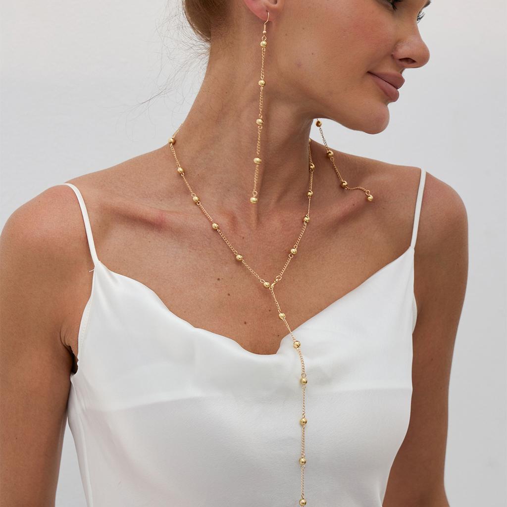 Hip-Hop Simple Metal Round Bead Chain Necklace Female, Cold Wind Long Fringed Collarbone Necklace