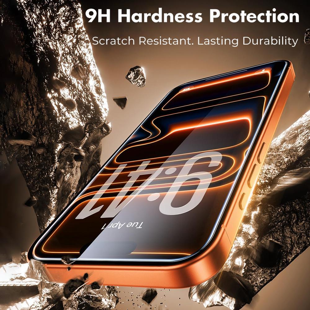 4Pcs 9H+ Hardness Screen Protector For iPhone 17 18 16 15 14 13 12 Pro Max Plus With installation frame Tempered Glass Film2