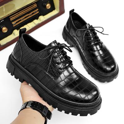 Derby herenschoenen herfst en winter heren casual business Brits geklede schoenen grote neus schoenen krokodillenpatroon high-end dikke zool leren laarzen
