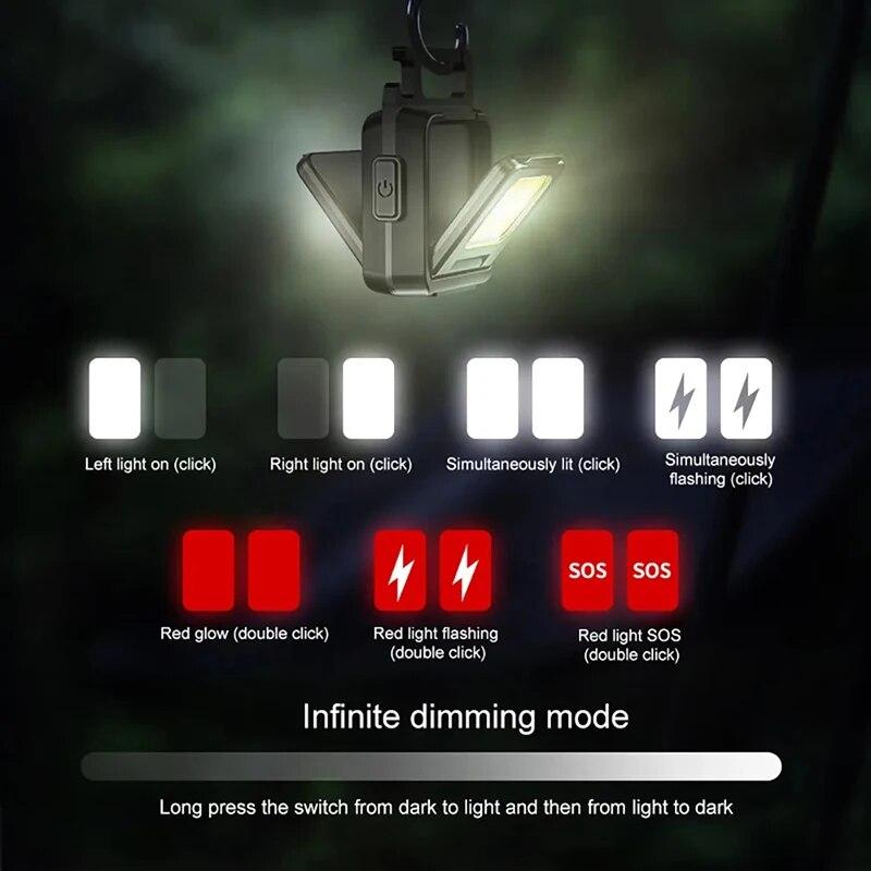 Mini LED Keychain Portable Lighting Double COB Lights Built-in Battery Type-C Rechargeable 90 ° Fold Outdoor Camping Lantern